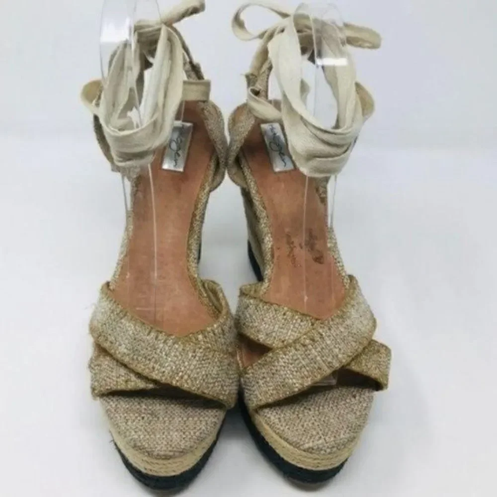 Halogen womans nude lace up Espadrille wedges sz 10 BoxP
